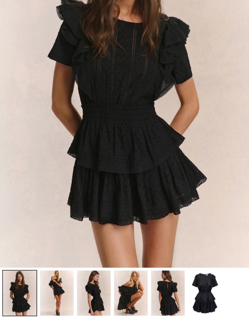 LoveShackFancy Black Ruffled Eyelet Mini Dress